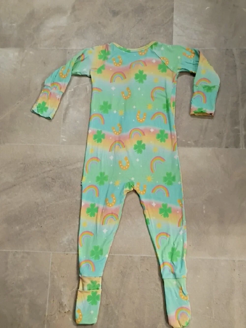 Bums And Roses 2t Footed One-Piece with Rainbow & Clover Print